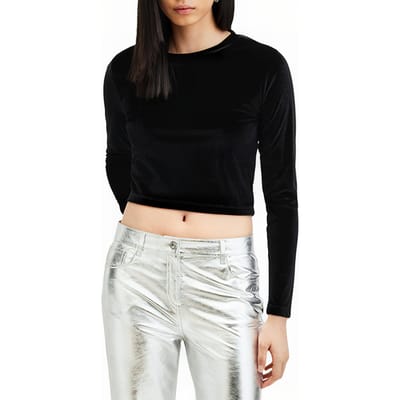 AllSaints Regina Velvet Top Black Maat: 4 | Longsleeves Outlet | Dames | Zwart