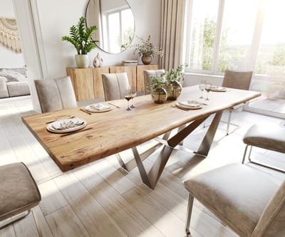 Eettafel Edge acacia natuur 260x100 Spider vlak staal edelstaal Live-Edge eettafel