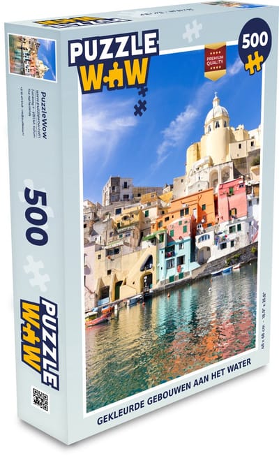 Puzzel Gekleurde gebouwen aan het water bij Napoli - Legpuzzel - Puzzel 500 stukjes