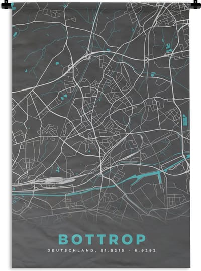 Wandkleed - Wanddoek - Stadskaart – Bottrop – Duitsland – Plattegrond – Kaart - 120x180 cm - Wandtapijt