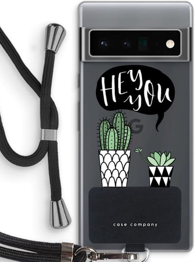 Case Company® - Hoesje met koord geschikt voor Google Pixel 6 Pro hoesje met Koord - Hey you cactus - Telefoonhoesje met Zwart Koord - Bescherming aan alle Kanten en Over de Schermrand