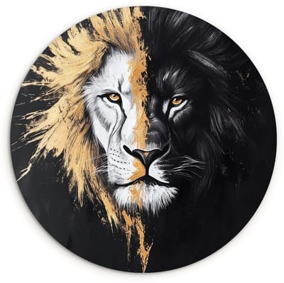 WallCircle® Wandcirkel 120x120 cm - Muurcirkel Leeuw - Gesplitst - Zwart - Lijn - Muurdecoratie woonkamer - Wanddecoratie slaapkamer - Kamer decoratie accessoires - Ronde schilderijen XXL