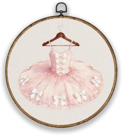 Ballerina Wanddecoratie Roze met Vintage Houten Lijst - 26cm Canvas Print voor Prinsessenkamer en Speelkamer