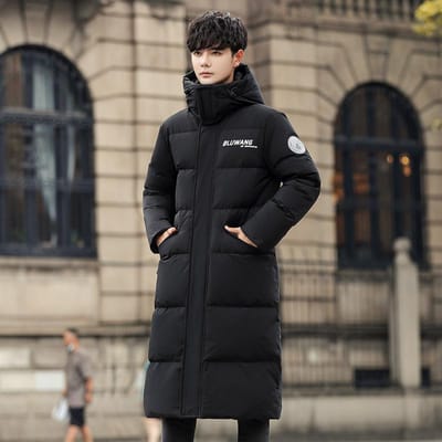 Middellange en Lange Donsjassen Heren Winter Kniehoog Schoolstudent Kleding Trend Knap 90 Witte Eendendons Geleidelijke Kleurverandering Jas 3XL zwart