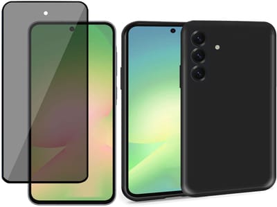ChiGuard Hoesje & Privacy Screenprotector geschikt voor Samsung A56 / A36 – Privé Gehard Glas Cover - Suède Case Zwart