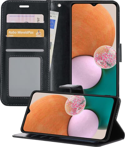Hoesje - Met Pasjeshouder - Geschikt voor Samsung Galaxy A13 5G - Luxe Bookcase Portemonee - Flip Case - Kunstleer Book Case - Flipcase - Book Cover - Walletcase - Portemonneehoes - Telefoonhoesjes - Zwart