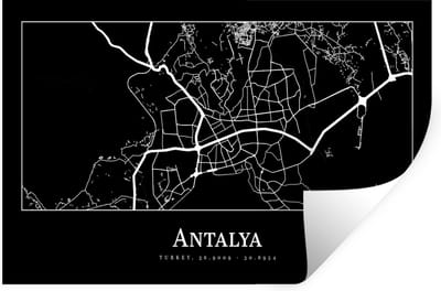 Muurstickers - Sticker Folie - Plattegrond - Kaart - Antalya - Stadskaart - 30x20 cm - Plakfolie - Muurstickers Kinderkamer - Zelfklevend Behang - Zelfklevend behangpapier - Stickerfolie
