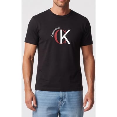 Calvin Klein Ss 30s 2tone Tee Black Taglia: M | T-shirt stampate Outlet | Uomo | Nero