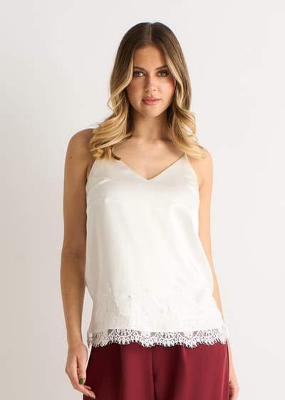Witte kanten rand satijnen cami top