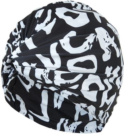 VHV - Badmuts - Zwemcap dames - Douchemuts - Zwemturban dames - Badmuts lang haar - Plissé zwemcap - Voor zwembad spa strand - Voor dames meisjes - Zwarte achtergrond met letters