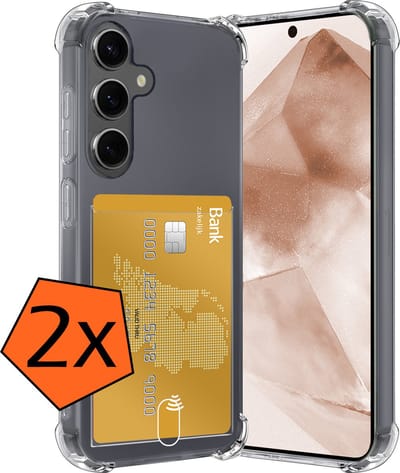 Hoes - 2 Stuks - Geschikt voor Samsung Galaxy A55 - Met Pashouder en Kaarthouder - Telefoon Hoesje Shockproof - Siliconen Case - Back Cover - Shock Proof - Pasjes Houder - Transparant