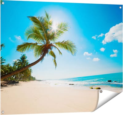 Gards Tuinposter Tropisch Strand en Zee in Sri Lanka - 100x80 cm - Tuindoek - Tuindecoratie - Wanddecoratie buiten - Tuinschilderij
