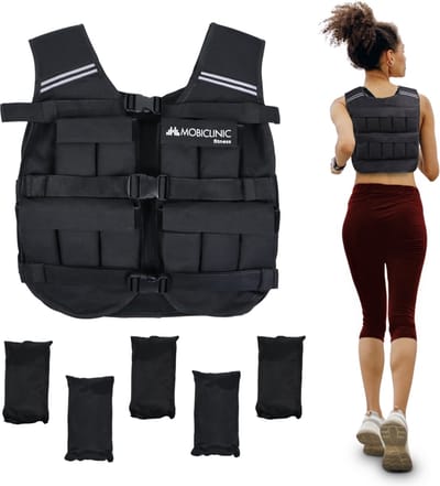 Mobiclinic Iron10 - Verstelbaar Gewichtsvest 10kg - Gewichtsvesten - Weight vest - Gewichten - Krachttraining & Crossfit Trainingsvest - Ademend - Gewatteerd - Aanpasbaar - Zwart