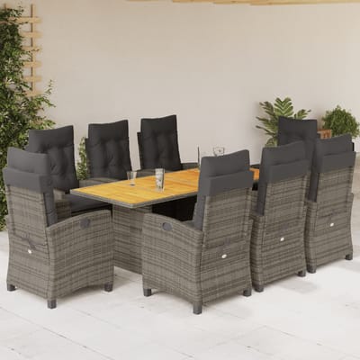 vidaXL - 9-delige - Tuinset - met - kussens - poly - rattan - grijs