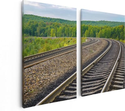 Artaza Canvas Schilderij Tweeluik Rails Spoorwegen In Een Bocht - 80x60 - Foto Op Canvas - Canvas Print