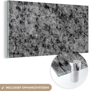 Glasschilderij zwart wit - Graniet - Steen - Zwart - Wit - 120x60 cm - Schilderij glas - Woonkamer decoratie