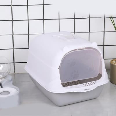 Volledig Gesloten Grote Kattenbak met Deur Isoleer Stinkende Kattenbak Kat Huisdierbenodigdheden(Grijs Verzenden gray