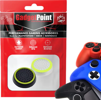 Gadgetpoint - Thumb Grips voor PlayStation, PS5, Xbox X/S, One & Switch Pro Controller - Gaming Thumbgrips - Performance Anti-Slip Thumbsticks - Bescherming Accessoires - Wit Lichtgroen/Zwart Lichtgroen