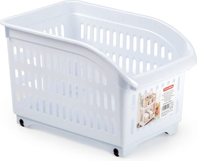 Plasticforte opberg Trolley Container - wit - op wieltjes - L30 x B18 x H19 cm - kunststof - opslag box/bak - 10 liter