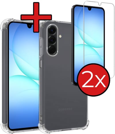 Hoesje - Met Screenprotector - 2 Stuks - Geschikt voor Samsung Galaxy A17 - Sterk & Shockproof - Back Cover - Siliconen Case - Telefoon Hoes - Shock Proof - Telefoonhoes - Transparant
