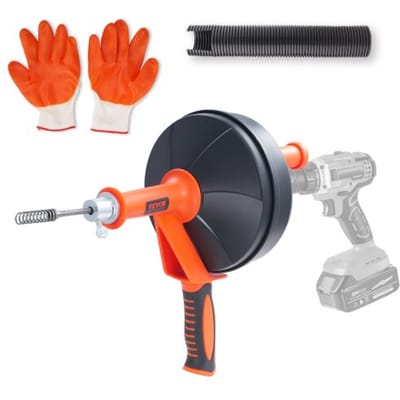 VEVOR Afvoerontstopper Spiraal 0,6x762cm Veerstalen kabel Afvoerontstopper met trommel Handmatige en elektrische handmatige toevoer Afvoerontstopper Schacht Afvoerontstopper Ideaal voor toilet Riool Vloerafvoer