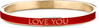 Key Moments 8KM-BC0012 Stalen Bangle met Tekst - Love You - Cadeau voor haar - One-size - Goudkleurig / Rood