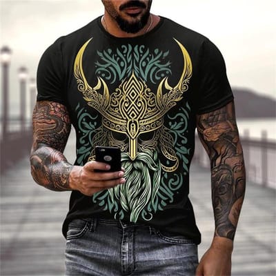 Zomer Viking Warriors Grafische 3D Print Heren T-shirt Nordic Stijl Heren Oversized Korte Mouw Tops Tees Heren Designer Kleding 6XL black