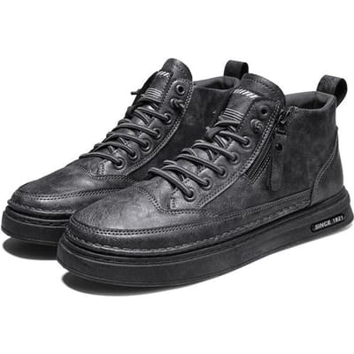 Heren Laarzen Winter Katoenen Schoenen High-Top Mode Casual Schoenen Trend Martin Laarzen Platte Schoenen Koreaanse Versie Werkschoenen Student 41 grijs