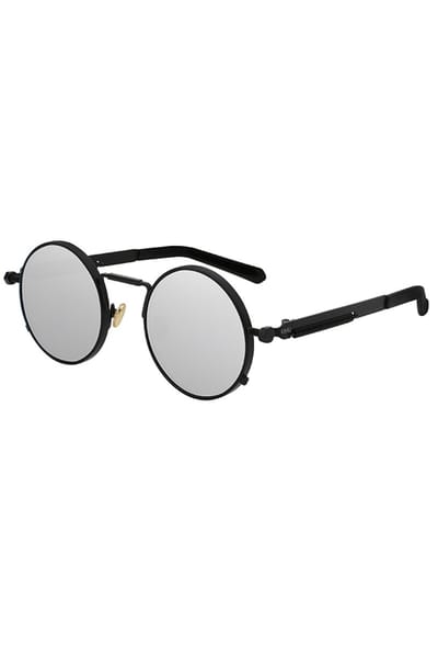 KIMU® Ronde Zonnebril Hipster - Zwart Montuur Rond - Zilveren Spiegelglazen - Vintage Retro Hippie Zilver Motor Brilletje Festival
