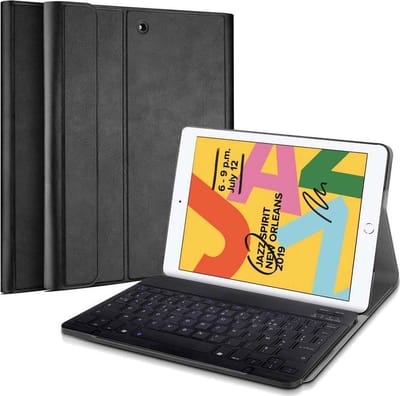 Just in Case tablet Hoes met Toetsenbord geschikt voor iPad 9e generatie (2021) 10.2 inch / 8e generatie (2020) 10.2 inch / 7e generatie (2019) 10.2 inch - AZERTY Bluetooth Keyboard Case - Zwart