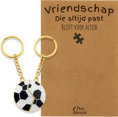BFF Sleutelhanger voor 2 'Vriendschap die altijd past' - Magnetische Voetbal - Sleutelhanger set op Cadeau Kaartje - Goudkleurig - Vriendschap Symbool - Pax Amare
