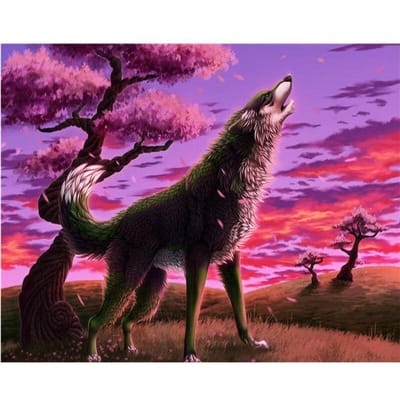 Diamant Schilderij Kruissteek Volledige Ronde Boor Huilende wolf Diamant Borduurwerk 20X30CM black