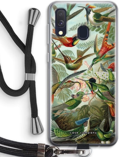 Case Company® - Hoesje met koord geschikt voor Samsung Galaxy A40 hoesje met Koord - Haeckel Trochilidae - Telefoonhoesje met Zwart Koord - Bescherming aan alle Kanten en Over de Schermrand