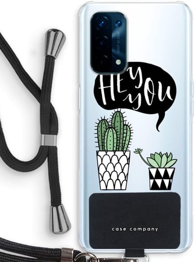 Case Company® - Hoesje met koord geschikt voor Oppo A74 5G hoesje met Koord - Hey you cactus - Telefoonhoesje met Zwart Koord - Bescherming aan alle Kanten en Over de Schermrand