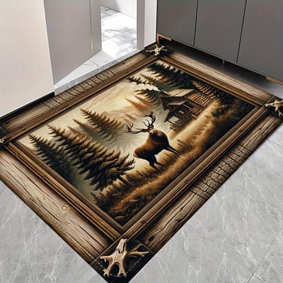 Antislip Rendier Tapijt Boshut Design Vloermat Houtnerf Rand Woonkamer Slaapkamer Keuken Wasruimte Kantoor Kleed 40x60cm black