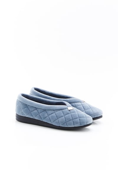 Damart - Gewatteerde velours pantoffels - Dames - Blauw - 36