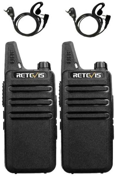 Set van 2 Retevis RT622 vergunning vrije UHF mini portofoons met G-shape oortje