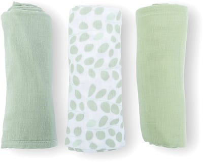 doomoo - Lovely - Set van 3 babydoeken - Mini Leaves Green – Biologisch katoengaas – Superzacht, absorberend & multifunctioneel – 70x70 cm