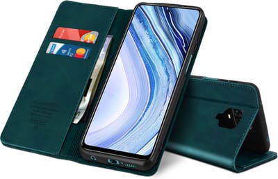 Caseme, Hoesje Geschikt voor Redmi Note 9S / 9 Pro / 9 Pro Max Vintage met Pasjeshouder en Standfunctie, Petrolblauw
