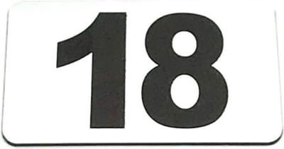 Nummerplaatje 18 - Nummerbordje - Huisnummer - Deur en Kamernummer - Lockernummer - Plakcijfers - Zelfklevend - Brievenbus Nummer - RVS Look - 80 mm x 50 mm x 1,6 mm - 5 jaar Garantie