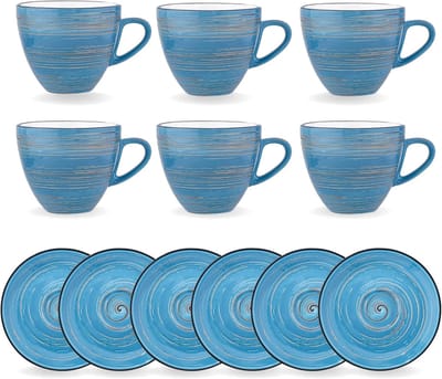 Wilmax 6-delige Kopjes & Schotels Set 75 ml Blauw WL-669633/AB6