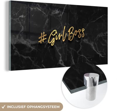MuchoWow® Glasschilderij 40x20 cm - Schilderij acrylglas - Quotes - Girl - Goud - Marmer - Foto op glas - Schilderijen