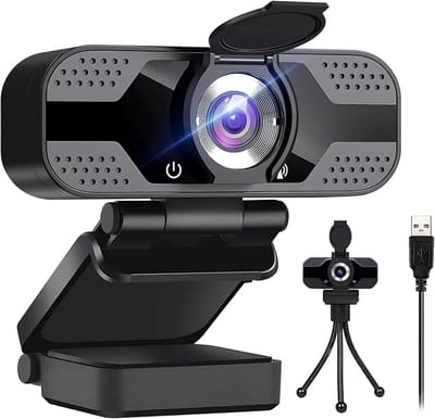 SnelShoppen - 1080p Webcam met Dubbele Microfoons, Ruisonderdrukking, Autofocus, Lichtcorrectie, Privacybescherming en Statief - USB 2.0 UHD Webcam vo