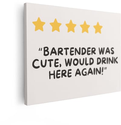 Artaza Canvas Schilderij Grappige Tekst - 120x90 cm - Wanddecoratie Bar - Muurdecoratie Quote - Decoratie Bartender Review - Schilderijen Op Canvas