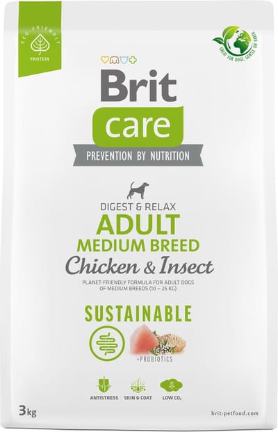 Brit Care Sustainable Adult Medium Breed Digest & Relax Kip&Insecten - Hondenvoer - 3 kg