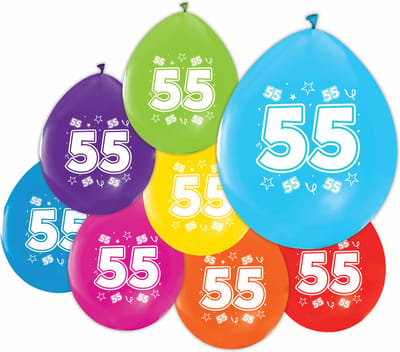 16 Ballonnen 12″ 2 Zijdig bedrukt 55 jaar - Versiering Slinger Feestdecoratie Decoratie Verjaardag Jubileum Ballon Feest