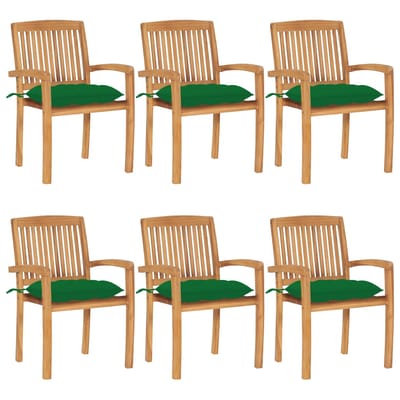 vidaXL - Tuinstoelen - stapelbaar - 6 - st - met - kussens - massief - teakhout