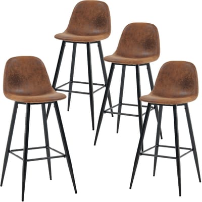 MEUBLES COSY Set van 4 Barkrukken - Leer Kunstleder Vintage Voetsteun Rugleuning Stabiel Stalen Frame Dik Gevoerde 49x42.5x103.5cm(L x B x H) - Bruin