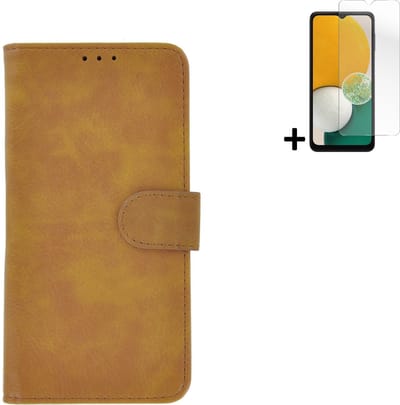MoDo hoesje geschikt voor Samsung Galaxy A04s - Kunstleer Book Case - Bruin hoesje met screenprotector