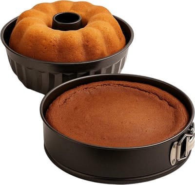 Lomera 2-Delige Bakvormenset - Traditionele Springvorm - Tulband-Bakvorm - Anti-Aanbaklaag - Carbonstaal - Geschikt Voor De Oven - Springvorm Set - Tulbandvorm - Niet Vaatwasserbestendig - Taartvorm